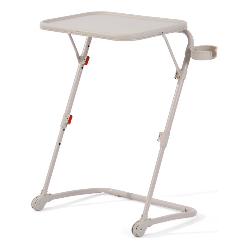 Pemberly Row Adjustable Folding TV Dining Tray Table with Cup Holder Beige