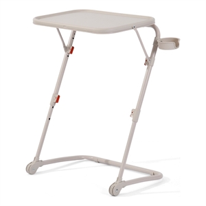 Pemberly Row Adjustable Folding TV Dining Tray Table with Cup Holder Beige