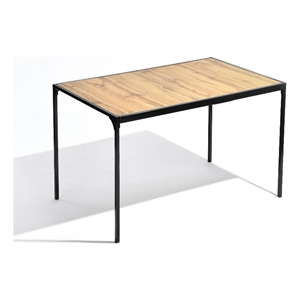 Pemberly Row 47&quot Dining Table Oak Look Top Black Metal Frame for 4