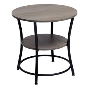 Pemberly Row Round Coffee Table 2 Tier Wood Look Top Black Metal Base
