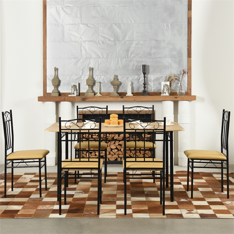 Pemberly Row 6 Piece Dining Set with PU Leather Seats Perfect for Home Beech