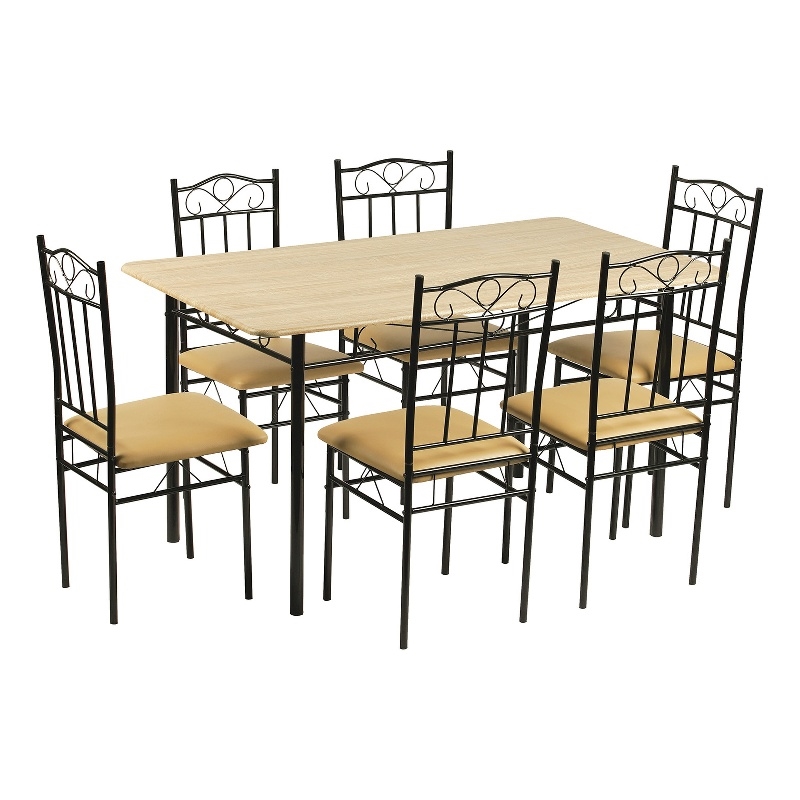 Pemberly Row 6 Piece Dining Set with PU Leather Seats Perfect for Home Beech