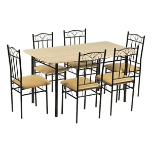 Pemberly Row 6 Piece Dining Set with PU Leather Seats Perfect for Home Beech
