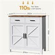 Pemberly Row White Wood Cabinet with Rustic Oak Top and Storage Drawers