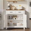 Pemberly Row White Wood Cabinet with Rustic Oak Top and Storage Drawers
