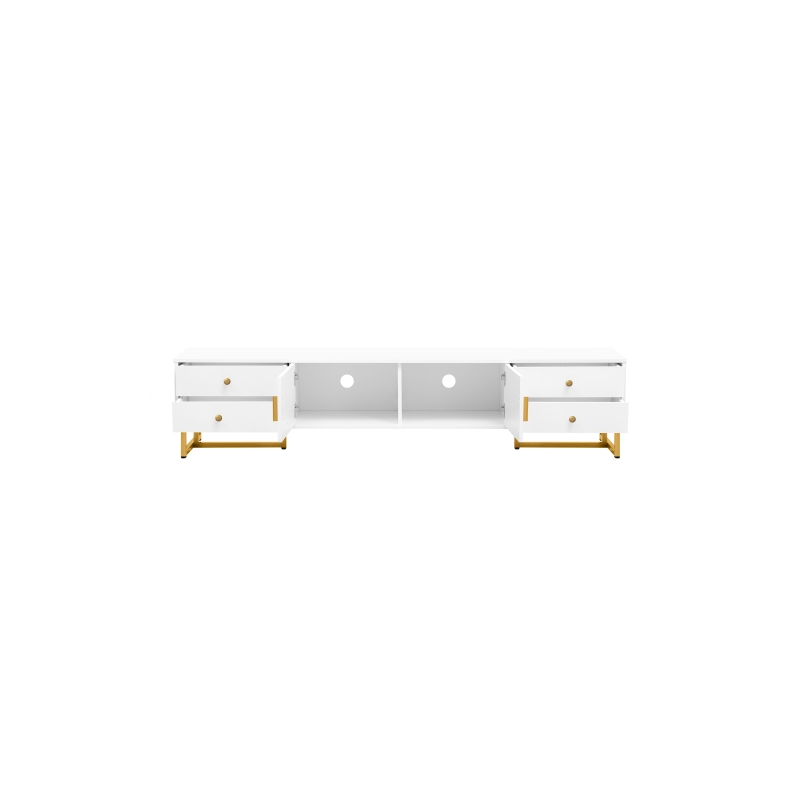 Pemberly Row White TV Stand with Gold Handles Modern Metal Legs 4 Drawers