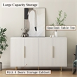 Pemberly Row White Sideboard Ribbed Design Gold Handles 4 Doors and Storage