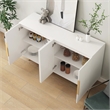 Pemberly Row White Sideboard Ribbed Design Gold Handles 4 Doors and Storage