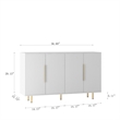 Pemberly Row White Sideboard Ribbed Design Gold Handles 4 Doors and Storage