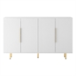 Pemberly Row White Sideboard Ribbed Design Gold Handles 4 Doors and Storage