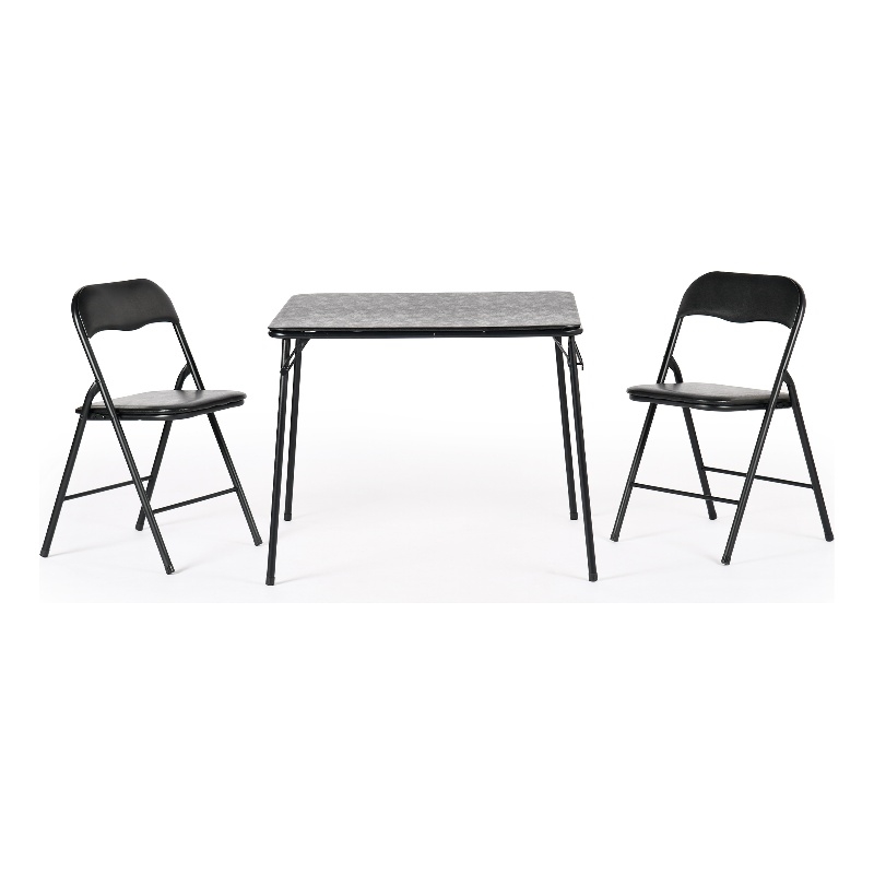 Pemberly Row 3-Piece Black Folding Patio Dining Set with PVC Chairs