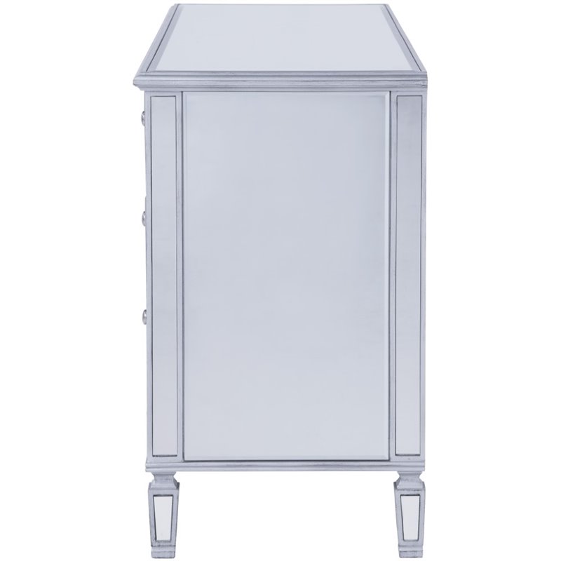 Pemberly Row 6 Drawer rary Mirrored Dresser in Antique Silver