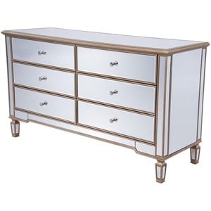 Pemberly Row 6 Drawer 60&quot Mirrored Dresser in Hand Rubbed Antique Gold