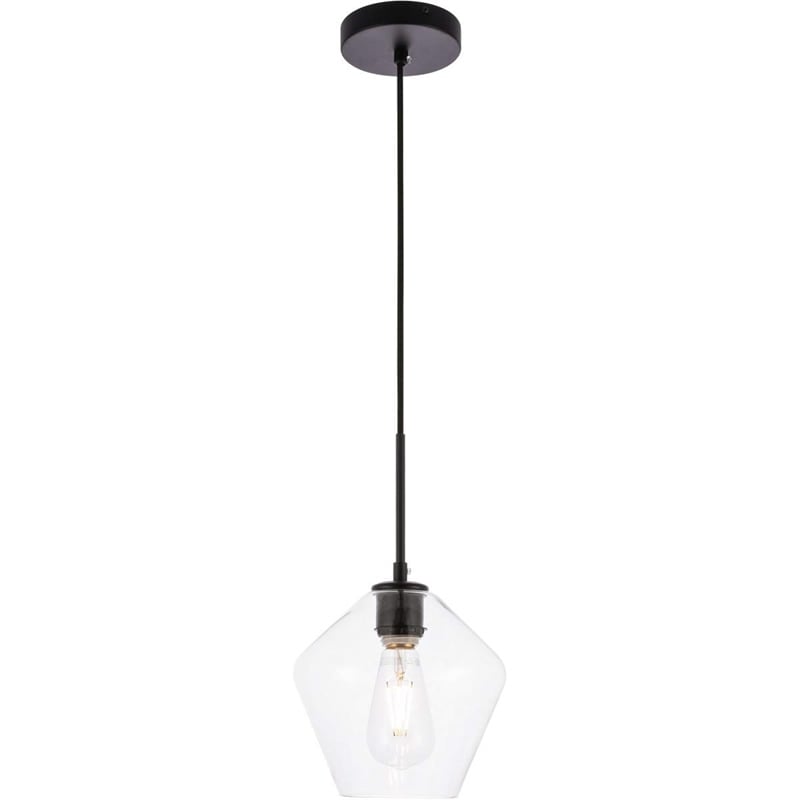 Pemberly Row 1-Light Mid-Century Metal Pendant in Black and Clear Glass