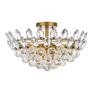 Pemberly Row Contemporary 18&quot Iron and Crystal Flush Mount in Brass