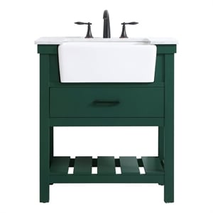 Pemberly Row Farmhouse 30&quot Wood Single Bathroom Vanity in Green