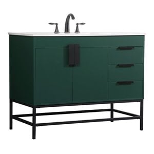 Pemberly Row 42&quot Aluminum MDF Single Bathroom Vanity in Green