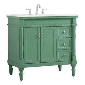 Pemberly Row Traditional 36&quot Solid Wood Bathroom Vanity in Green
