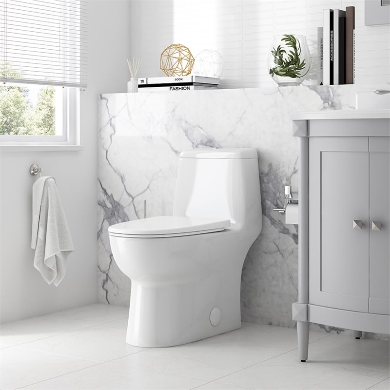 Pemberly Row One-Piece Elongated Toilet With Dual Flush and Soft Close Seat