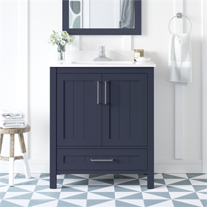 Pemberly Row 30&quot Bathroom Vanity in Midnight Blue with White Countertop