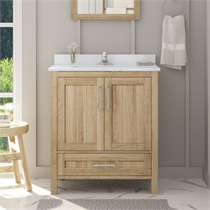 Pemberly Row 30&quot Bathroom Vanity in White Oak with White Countertop