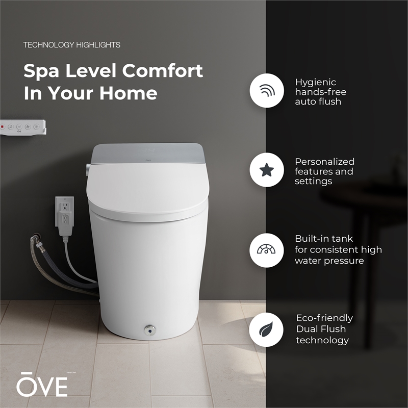 Pemberly Row 1.28/0.92GPF Dual-Flush Hands-Free Built-in Tank Smart Bidet Toilet