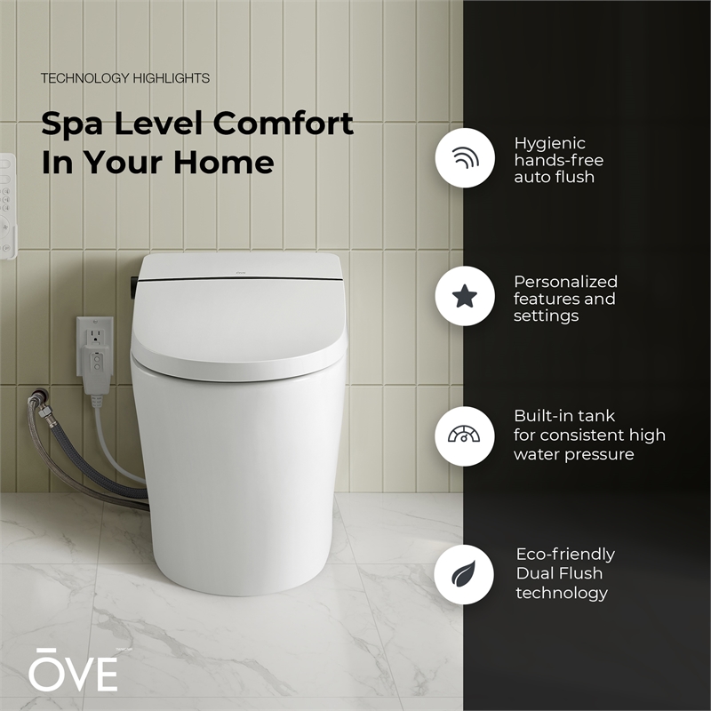 Pemberly Row 1.27/0.92 GPF Dual-Flush Smart Bidet Toilet with Built-in Tank