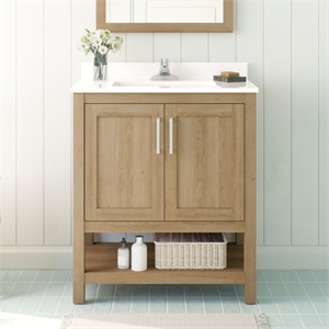 Pemberly Row 30&quot Bathroom Vanity in White Oak with White Countertop