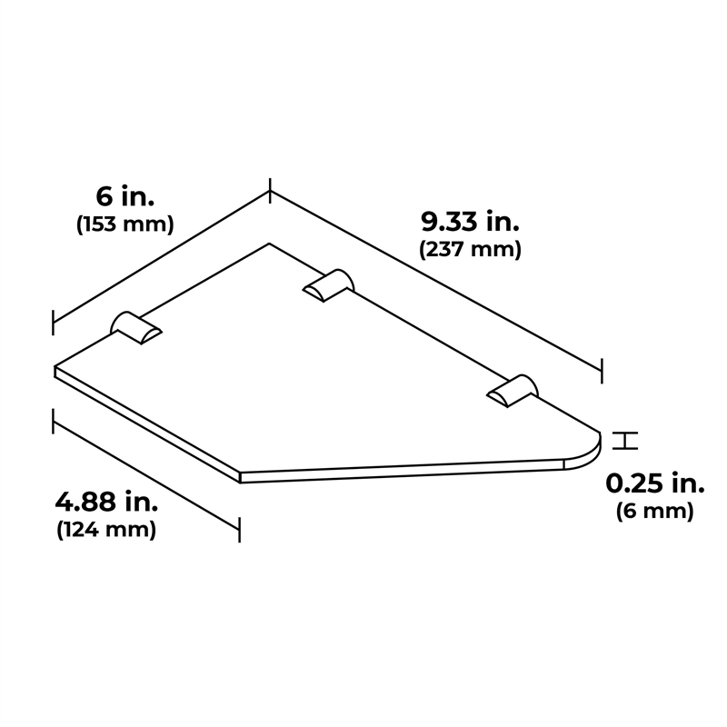 Pemberly Row Tempered Glass Corner Shower Shelves 3-Pack in Satin Nickel Finish