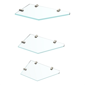 Pemberly Row Tempered Glass Corner Shower Shelves 3-Pack in Satin Nickel Finish