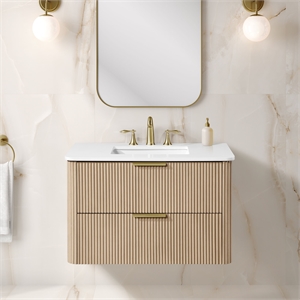 Pemberly Row 36&quot Bathroom Vanity in Sahara Birch with White Countertop
