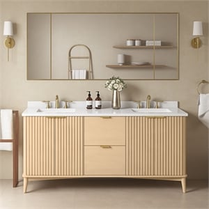Pemberly Row 72&quot Double Bathroom Vanity in Rustic Ash with White Countertop