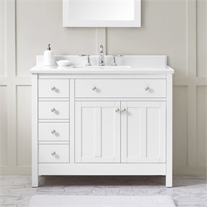 Pemberly Row 42&quot Bathroom Vanity in Pure White with White Countertop