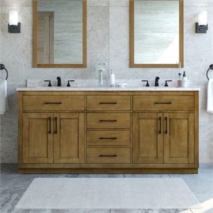 Pemberly Row 72&quot Double Vanity in Almond Latte with White Countertop & Power Bar