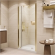 Pemberly Row 36 x 36 x 74-3/4 Shower Kit with Base and Door in Brushed Gold