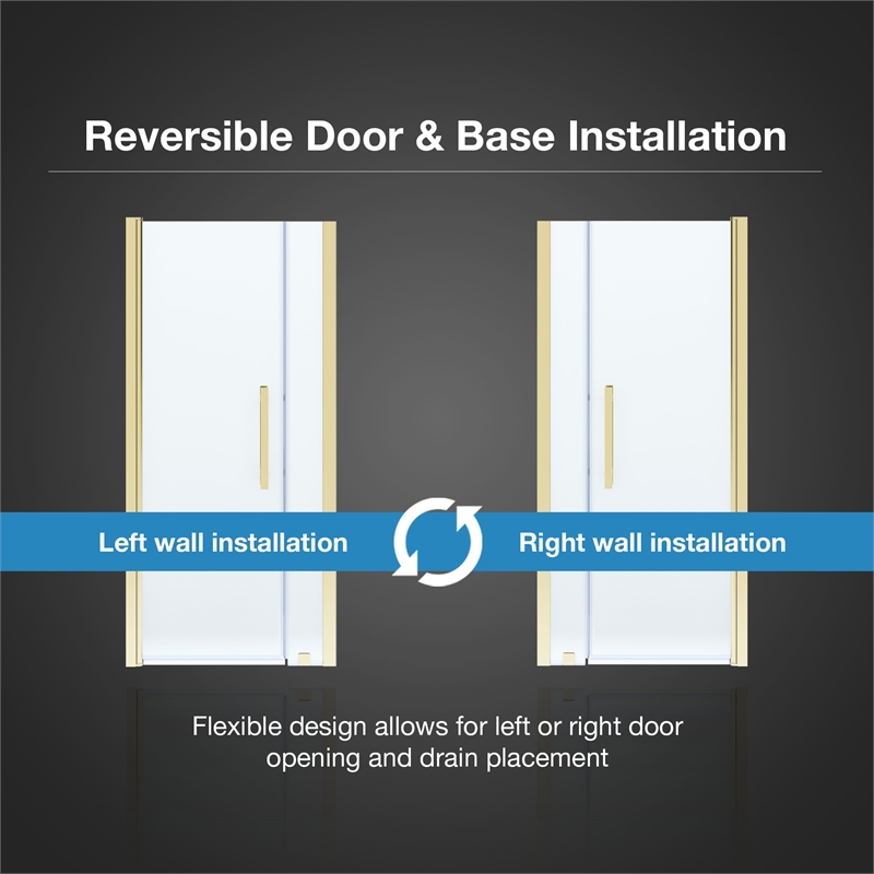 Pemberly Row 36 x 36 x 74-3/4 Shower Kit with Base and Door in Brushed Gold