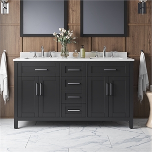 Pemberly Row 60&quot Double Vanity in Espresso with White Countertop