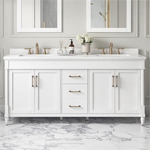 Pemberly Row 72&quot Double Bathroom Vanity in Pure White with White Countertop