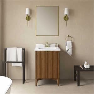 Pemberly Row 24&quot Bathroom Vanity in Warm Walnut with White Countertop