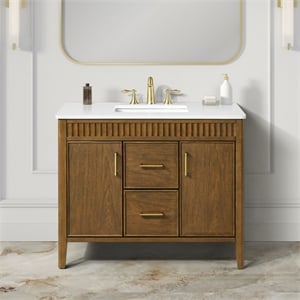 Pemberly Row 42&quot Bathroom Vanity in Warm Walnut with White Countertop
