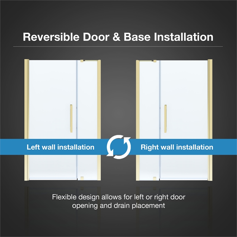 Pemberly Row 48x 36 x 74-3/4 Shower Kit with Base and Door in Brushed Gold
