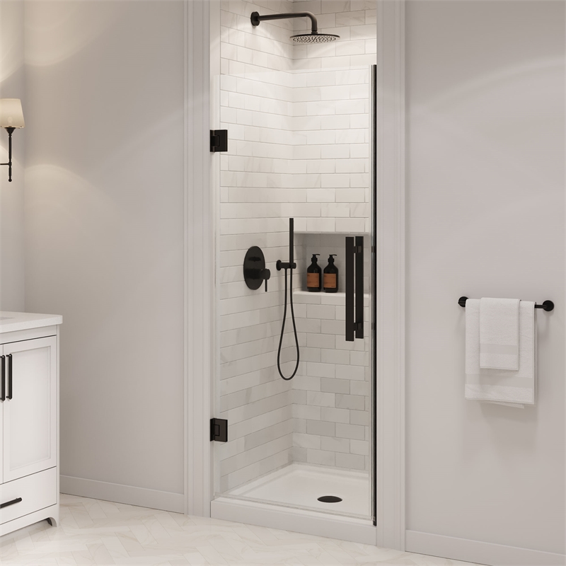Pemberly Row 32 x 32 x 74-3/4 Shower Kit with Base and Door in Black