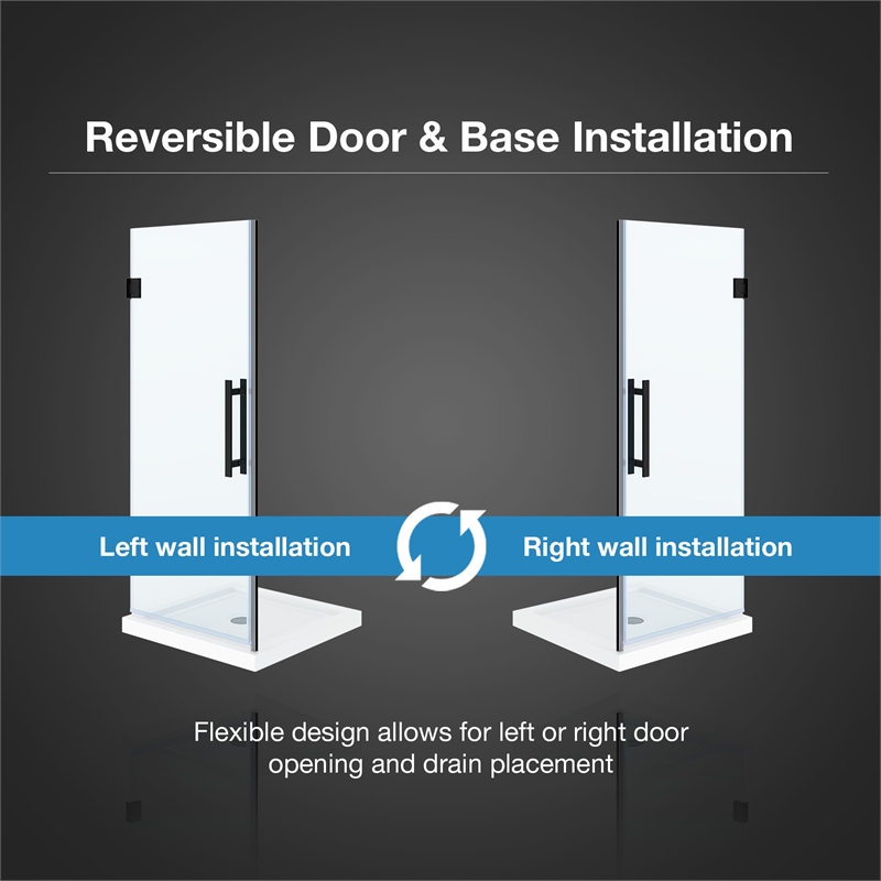 Pemberly Row 32 x 32 x 74-3/4 Shower Kit with Base and Door in Black