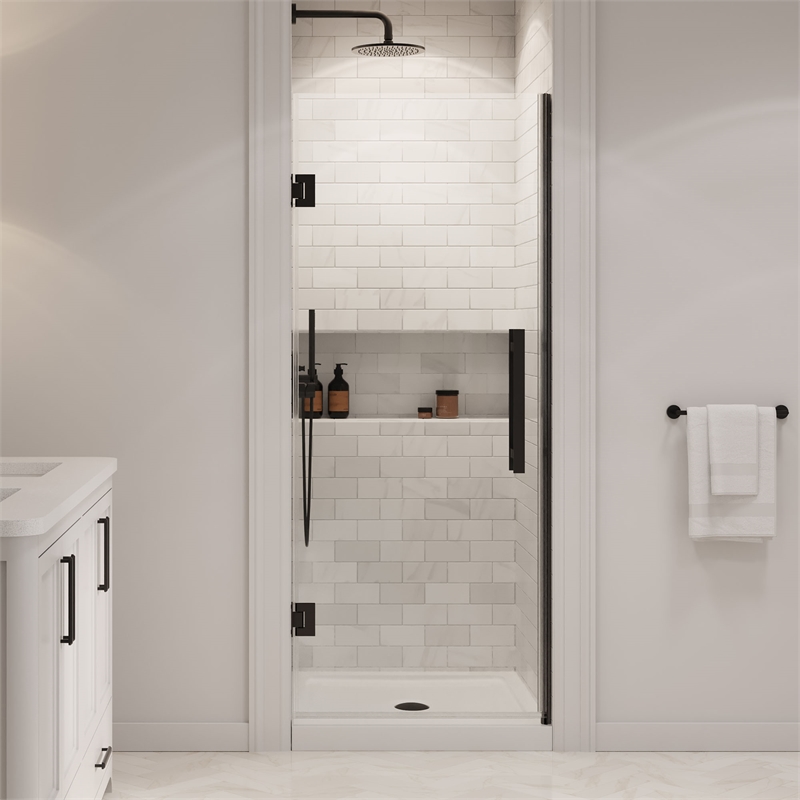 Pemberly Row 32 x 32 x 74-3/4 Shower Kit with Base and Door in Black
