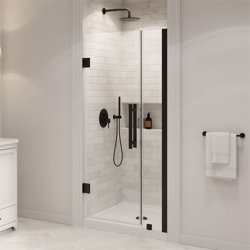 Pemberly Row 36 x 36 x 74-3/4 Shower Kit with Base and Door in Black