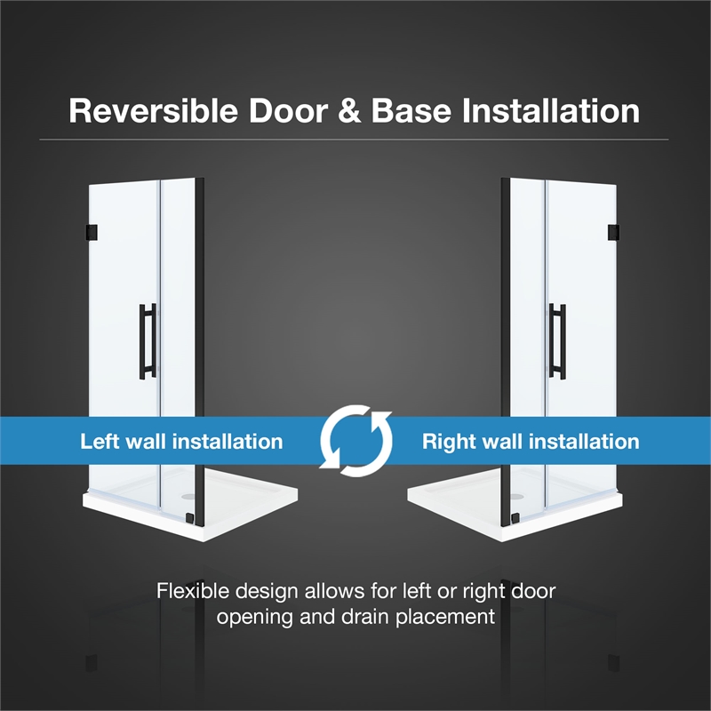 Pemberly Row 36 x 36 x 74-3/4 Shower Kit with Base and Door in Black