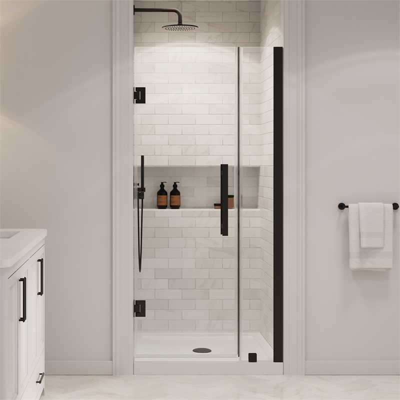Pemberly Row 36 x 36 x 74-3/4 Shower Kit with Base and Door in Black