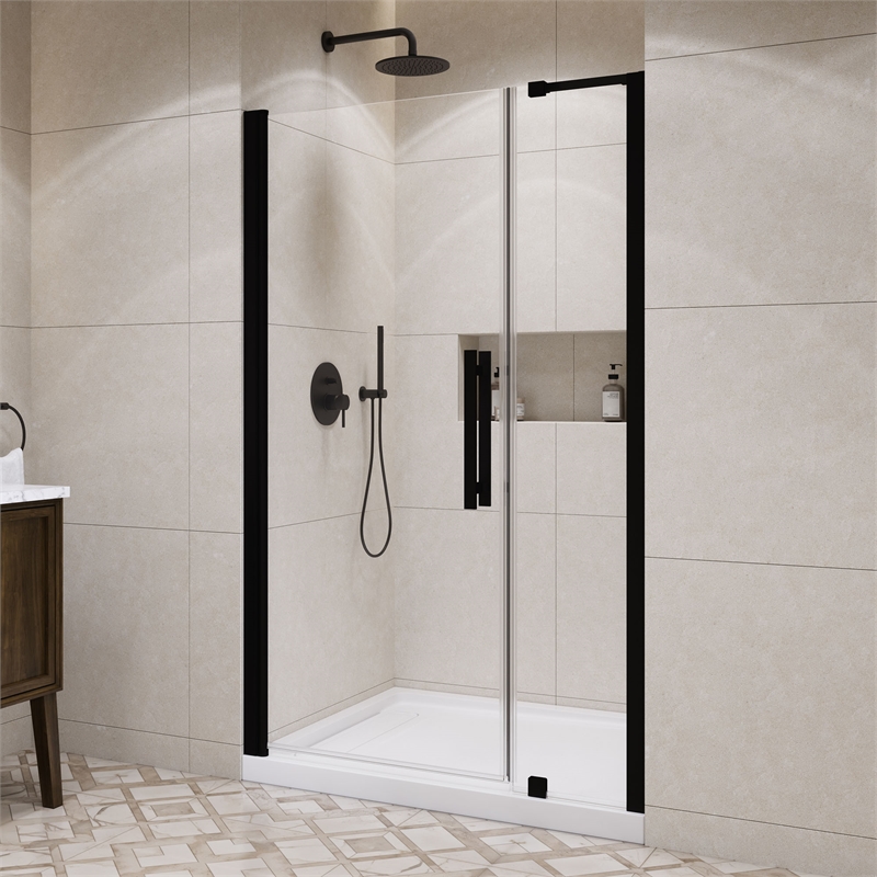 Pemberly Row 48 x 36 x 74-3/4 Shower Kit with Base and Door in Black