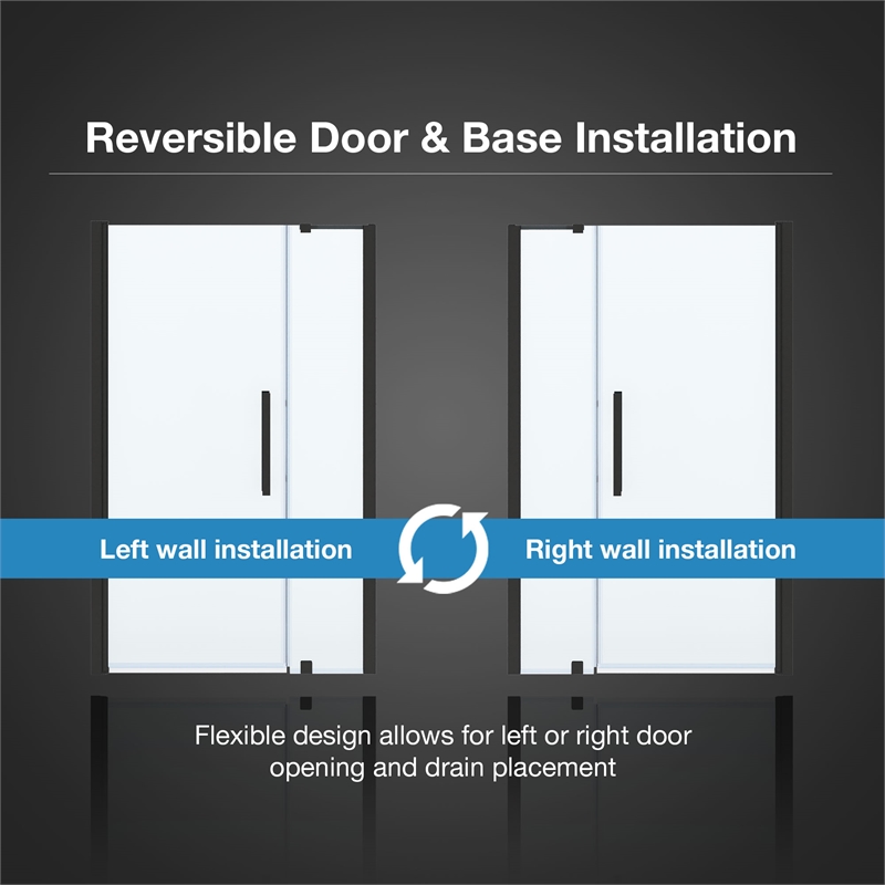 Pemberly Row 48 x 36 x 74-3/4 Shower Kit with Base and Door in Black
