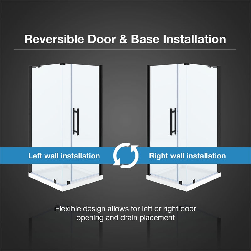 Pemberly Row 36 x 36 x 74-3/4 Corner Shower Kit with Base and Door in Black